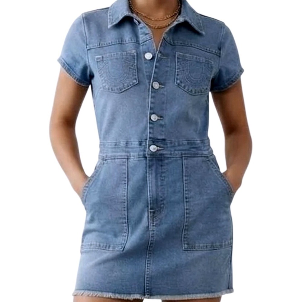 NWT True Religion Medium Short-Sleeve Button-Front Mini Dress - Size Medium